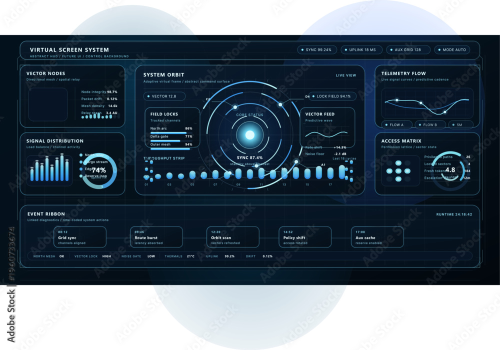 Fototapeta premium A futuristic blue head-up display interface featuring various data