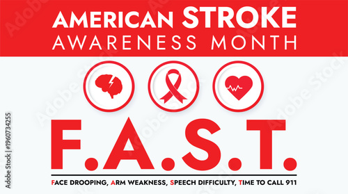 Clean modern vector illustration for American Stroke Month awareness campaign.Ideal for healthcare campaigns, medical posters, social media, and educational materials promoting stroke warning signs an