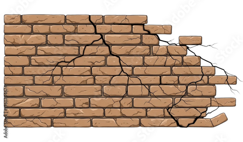 A vector graphic illustration of a damaged brick wall with cracks