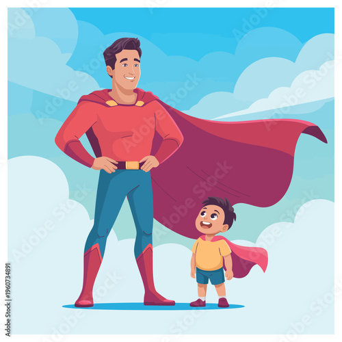 Father and son dressed as superheroes with capes family