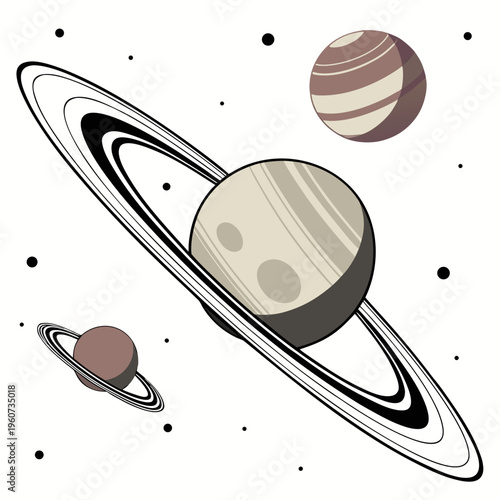 Illustration of planets and rings in a stylized cartoon format