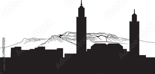 City skyline with minarets and mountains architecture cityscape famous landmarks