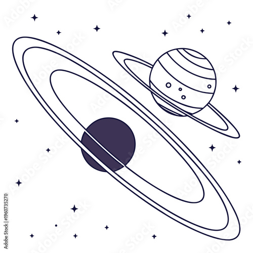 Vector illustration of a planet with rings and another planet in space with stars