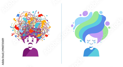 Abstract Representation of Mental Clarity and Mental Chaos Contrasted in a Graphic Design