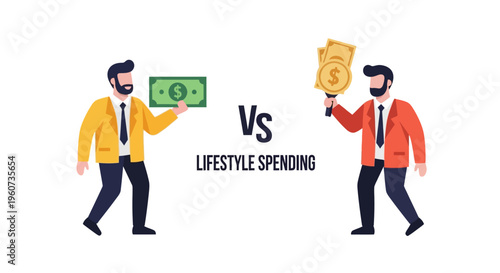 Financial Choices Illustrated Contrasting Money Management, Savings vs