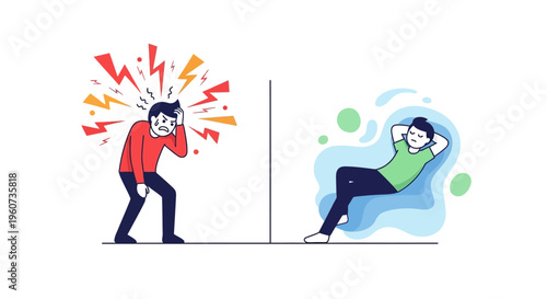 Stress versus relaxation a visual comparison of mental states with contrasting emotional expressions