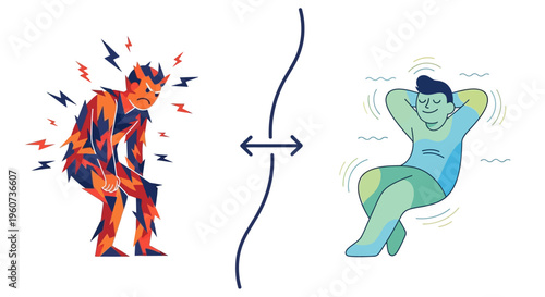 Emotional Balance Illustrated Contrasting the Burdens of Stress and Discomfort with the Serenity of Relaxation and Peace of Mind