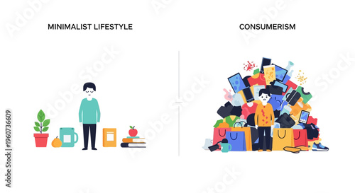 Understanding lifestyle choices the peaceful simplicity of a minimalist approach versus the overwhelming complexity of modern consumer culture