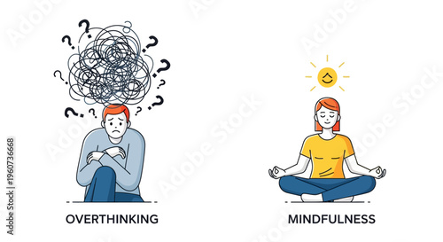 Mindset transformation visually representing the journey from overwhelmed rumination to the focused tranquility of mindfulness