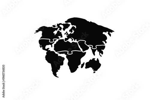 Black Silhouette World Map Outline Vector Illustration