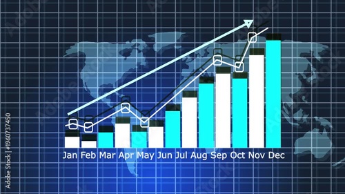 Global Business Growth Chart with Upward Trend and Financial Data Visualization