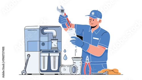 Water Purifier Repair: An illustration of a skilled technician expertly repairing a water purifier, demonstrating precision and expertise in ensuring clean and safe water.