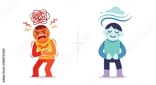Contrasting Emotional States Anger and Calmness Illustrated