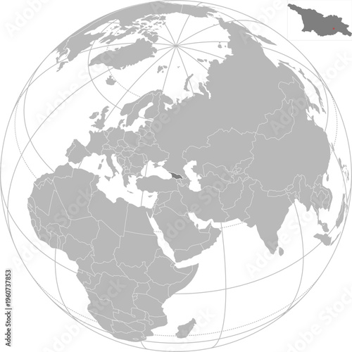 World vector map with country boundaries and graticules (Georgia-centered view, orthographic projection, PPT-compatible & fully editable)	