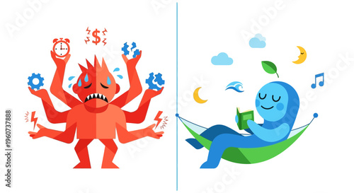 Balancing Life's Demands A Visual Metaphor Contrasting Overwhelming Stress with Peaceful Relaxation and Tranquil Well-being