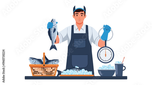 Market Fresh: A fishmonger expertly displays fresh catch, ready for sale, offering a glimpse into the bustling world of the seafood trade.