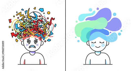 A visual representation of a chaotic mind versus a calm and organized one