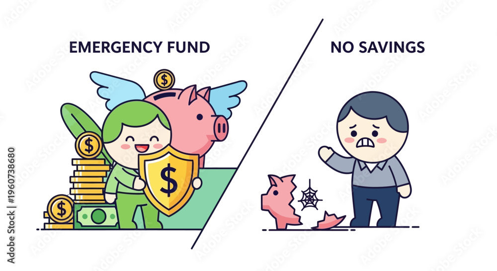 Fototapeta premium Visualizing Financial Security The Crucial Contrast Between Having an Emergency Fund and the Vulnerability of No Personal Savings