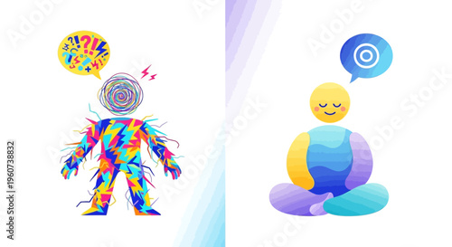 Embracing Inner Calm A Visual Representation of Mental Chaos Versus Peaceful Serenity through Symbolic Figures