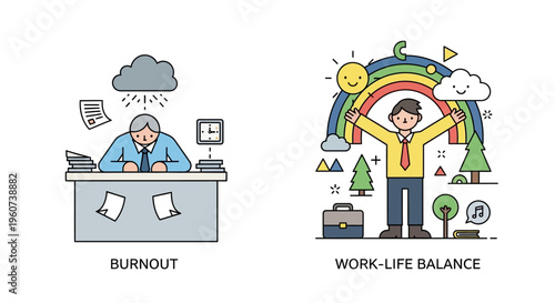 Burnout vs Work-Life Balance A Visual Comparison of Stress and Harmony