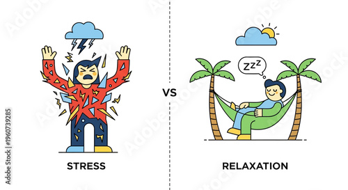 Visual comparison of stress versus relaxation, highlighting the importance of mental well-being and finding peace in a busy world