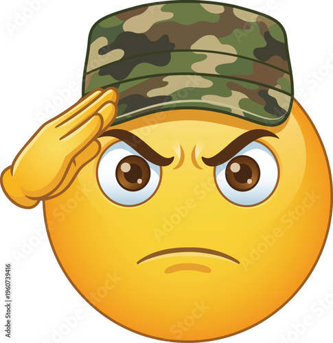 Saluting Emoji Wearing Military Hat Armed Forces Design 