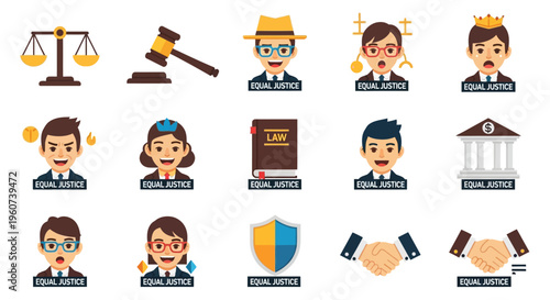 Comprehensive Legal Icon Set A Collection of Justice Symbols, Lawyer Avatars, and Business Elements for Law Firms, Attorneys, and Legal Services, Suitable for Web and Print Designs