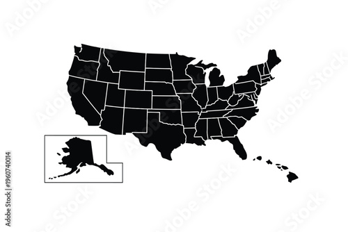 United States map with Alaska inset box on white background america