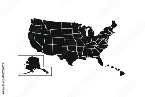 United States map with Alaska inset on white background america