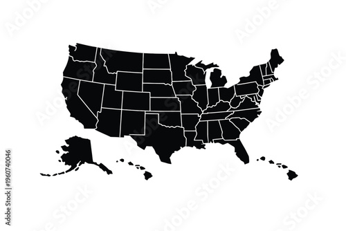 United States Map Silhouette Black White Outline