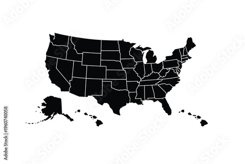 United States Map Silhouette with State Borders