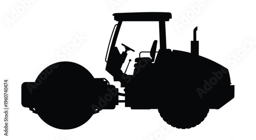 Black silhouette of a road roller construction machinery illustration silhouette