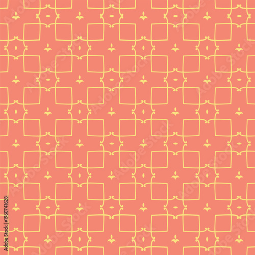 Coral Geometric Retro Square Tile Motif