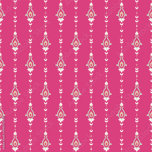 Magenta Delicate Floral Vertical Stripe Motif