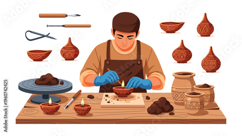 Artisan Crafting: A skilled artisan meticulously sculpts and embellishes clay pots and other ceramics, a demonstration of creativity and precision.