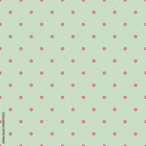 Mint Green Pink Ditsy Floral Dots