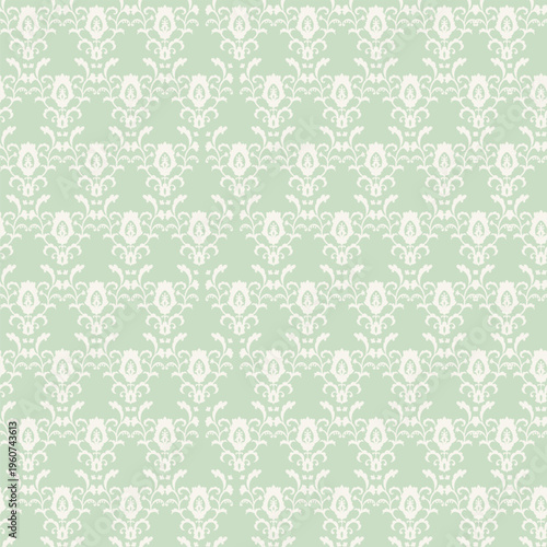 Subtle Green Damask Floral Silhouette Pattern