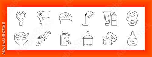 Beauty and cosmetics line icons set with makeup, skincare, hair styling and personal care elements