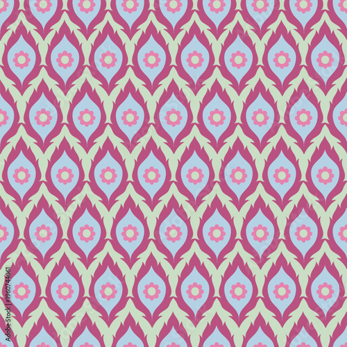 Magenta Blue Boho Ikat Ogee Print