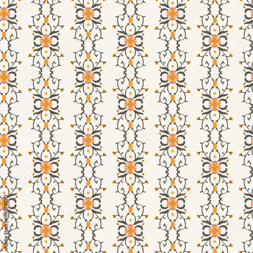 Cream Orange Delicate Floral Vine Stripe