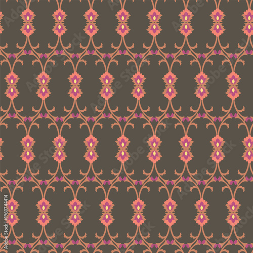 Delicate Grey Folk Botanical Symmetry Print