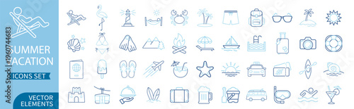 Travel summer beach tourism glyph icon set on transparent background