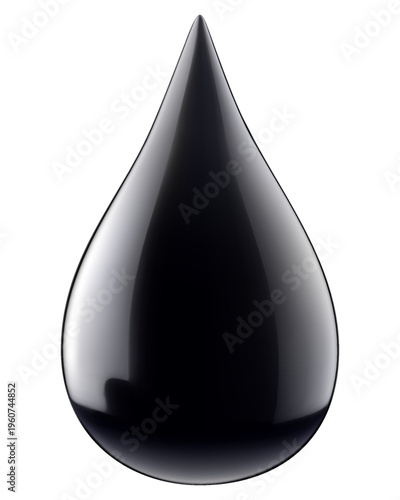 Black oil, petroleum drop isolated on white background. Shiny Droplet, icon of drop of crude oil or petroleum, black crude oil drop. Realistic 3d-rendering vector illustration