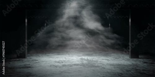 Abstract dark night storm in the city featuring blue light through thick black clouds with smoke and rain motion over a misty nature cloudscape