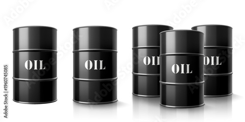 3d Black Oil barrels icon isolated on white background. Dynamics of world oil prices. Oil prices Trading on stock exchange. Creative business investment oil profit concept. Minimal gasoline. 3d render