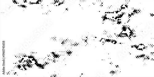 Abstract Black and White Halftone Grain Texture with Hexagonal Geometric Particles