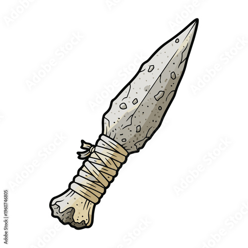 An illustration of a primitive stone knife with a pointed blade and a wrapped handle, perfect for ancient history visuals