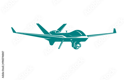 Modern Military Drone UAV Surveillance Silhouette, High Tech Defense Vector Sticker, Future Warfare Technology Illustration