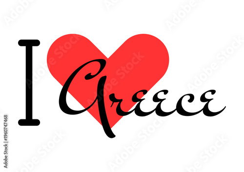I love Greece. Hand drawn letters with red heart. Vector illustration, lettering in modern design