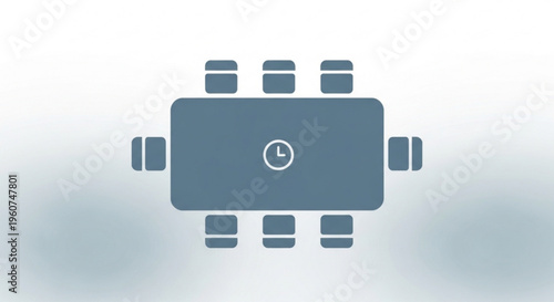 Gray meeting table with clock and chairs around conference room setup with timer